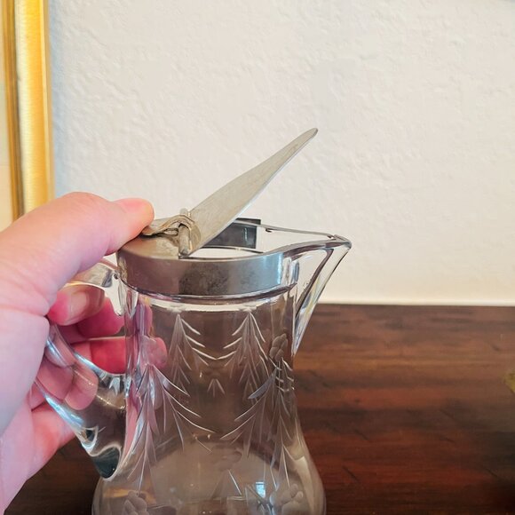 Antique Heisey Glass Syrup 1910 Victorian Hand Etch Cottagecore Colony Pat'D - Picture 4 of 9